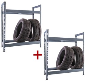 Regál na pneu 1+1 ZADARMO, 1050x1100x350 mm, 2 poschodia, RAL 7031