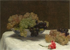 Sklenený obraz - Henri Fantin-Latour, Still Life with Grapes and a Carnation, reprodukcia (70x50 cm)