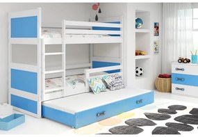 Detská poschodová posteľ s prístelkou RICO 3 | biela 90 x 200 cm Farba: biela/modrá