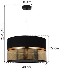 Závesné svietidlo Asti2, 1x PVC/čierne textilné tienidlo, (fi 40cm), g, b