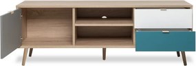 TV skrinka Cuba, dub/biela/šedá/petrolejová