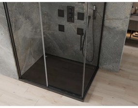 Mexen Omega, sprchovací kút s posuvnými dverami 100 (dvere) x 80 (stena) cm, 8mm číre sklo, čierny profil + slim sprchová vanička čierna s čiernym sifónom, 825-100-080-70-00-4070B