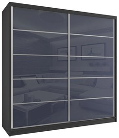Šatníková skriňa 200 cm Belini čierny mat / šedý lesk s posuvnými dverami  BH SZP1/2/B/WI/5S/HI