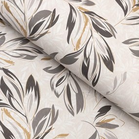 PVC obrus Sivo-zlaté abstraktné listy na svetlo béžovom PV-209 - metráž š. 140 cm