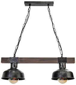 Závesné svietidlo Faro, 2x čierne kovové tienidlo, b/drevo