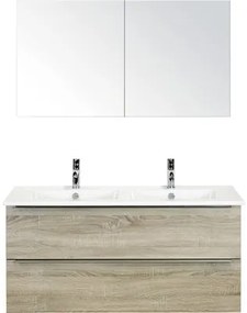 Kúpeľňový nábytkový set Pulse 120 cm s keramickým dvojitým umývadlom a zrkadlovou skrinkou dub sivý 84726016
