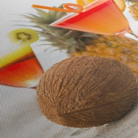 Obraz ananásov a pohárov na pláži (s hodinami) (90x30 cm)