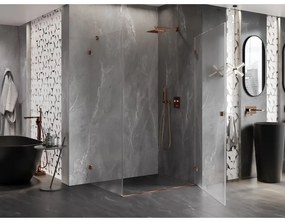 Mexen Lunar-B, pravostranný výklopný sprchový kút 85 x 70 cm, 8mm číre sklo, profil ružové zlato, 832-085-070-60-00-P