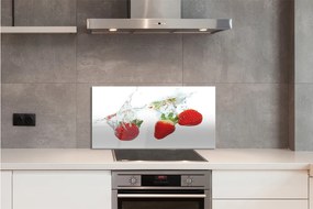 Sklenený obklad do kuchyne Water Strawberry biele pozadie 125x50 cm