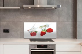 Sklenený obklad do kuchyne Water Strawberry biele pozadie 100x50 cm