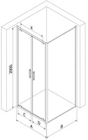 Mexen Exo, sprchovací kút s krídlovými dverami 90 x 100 cm, 6mm číre sklo, čierny profil, 8182-090-100-70-00