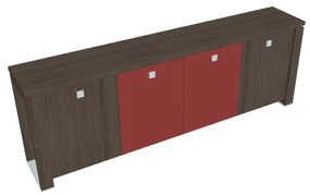 Nízka skriňa Verno+ S 260 x 46 x 90 cm, kombinované dvere, dub antracit / červená