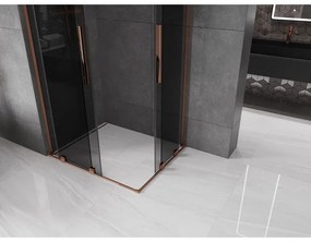 Mexen Velar L Duo, sprchový kút s posuvnými dverami 100 x 90 cm, 8mm šedé sklo, ružové zlato, 871-100-090-02-43-60