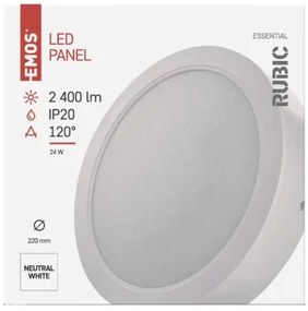 EMOS Prisadené stropné LED osvetlenie RUBIC, 24W, denná biela, okrúhle, biele