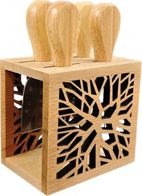 AMADEA Drevený syrový set s motívom vetvičky, masívne drevo, 15,5 cm