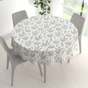 Biante Bavlnený okrúhly obrus Sandra SA-718 Zelené vňate byliniek na bielom Ø 120 cm