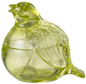 Zelená sklenená nádoba s vekom ptáček - 14*14*13cm/ 250ml