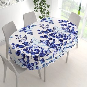 Biante Bavlnený oválny obrus Sandra SA-605 Modrý eukalyptus na bielom 120x160 cm
