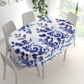 Biante Bavlnený oválny obrus Sandra SA-605 Modrý eukalyptus na bielom 50x100 cm