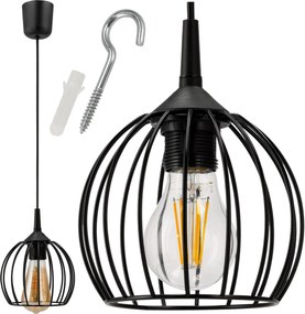 BERGE Drôtená okrúhla závesná lampa - čierna