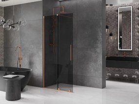 Mexen Velar, sprchová zástena s posuvnými dverami Walk-in 85 x 200 cm, 8mm šedé sklo, medená matná, 871-085-000-43-65