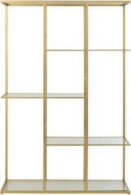 Zlatý antik kovový regál so sklenenými policami Doree gold - 120*40*180 cm