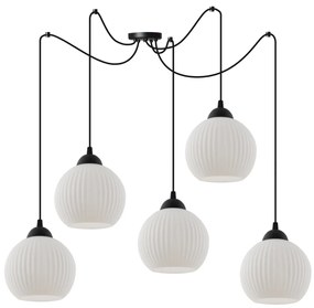 Závesné svietidlo Riffle Round Spider, 5x biele sklenené tienidlo, b