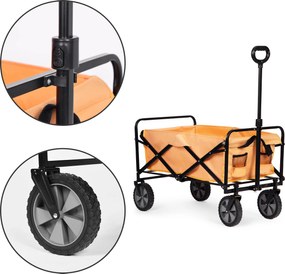 Skladací prepravný vozík, veľký záhradný plážový vozík, oranžový, 47x105 cm,