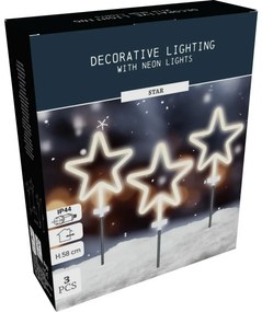 Vianočné LED vonkajšie osvetlenie Neónová hviezda, súprava 3 ks, v. 58 cm