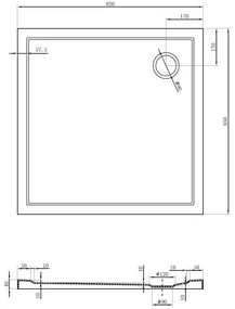 Mexen Flow Slim, štvorcová sprchová vanička 85 x 85 cm, čierna matná, 46S708585