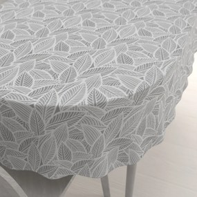 Biante Dekoračný oválny obrus Leona LN-169 Biele listy na sivom 120x200 cm