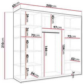 Šatníková skriňa s posuvnými dverami Artaman 250 (biela) (so zrkadlom). Vlastná spoľahlivá doprava až k Vám domov. 1105686