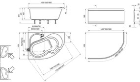 Ravak CV01000000 - Rohová vaňa ROSA 140x105 cm akrylát/biela