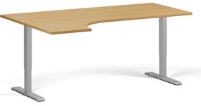 Rohový výškovo nastaviteľný stôl, 180x120 cm, 2 motory, L/P, sivá podnož, buk