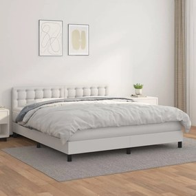 Boxspring posteľ s matracom biela 180x200 cm umelá koža 3141138