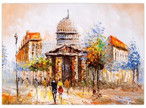 Sklenený obraz - Maľovaná mestská pamiatka (70x50 cm)