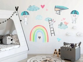 Nálepka na stenu zaľúbené zajačiky a dúha 100 x 200 cm