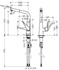 Hansgrohe Metris M71 - Kuchynská páková batéria 320, vyťahovateľný výtok, 1jet, chróm 14821000