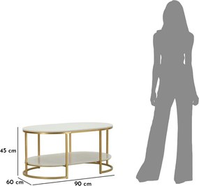 Biely/v zlatej farbe konferenčný stolík s mramorovou doskou 60x90 cm Izmir – Mauro Ferretti