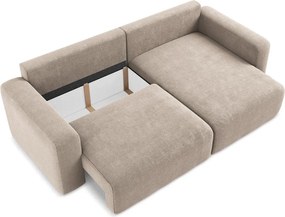 Béžová ženilková rozkladacia/s úložným priestorom rohová pohovka (pravý roh/s leňoškou) Kona – Makamii