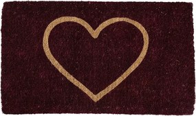 Červená ručne vyrobená rohožka z kokosových vlákien srdca - 75*45*4cm