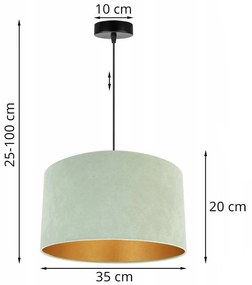 Závesné svietidlo Mediolan, 1x pistáciové/zlaté textilné tienidlo, (výber z 2 farieb konštrukcie), (fi 35cm)