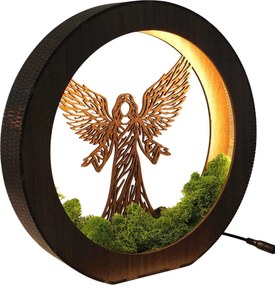 Drevená LED lampa Anjel svetla s machom | MICHAEL: HDF - Orech 20 cm 4778-115060 LED0606