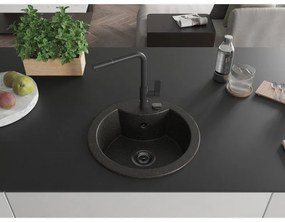 Mexen Diego, 1-komorový granitový drez 488x488x167 mm a drezová batéria Flora, čierna-zlatá metalíza, 6512-75-670401-70-B