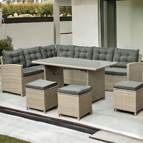 Rohový ratanový nábytok s taburetkami - 8 a viac osôb