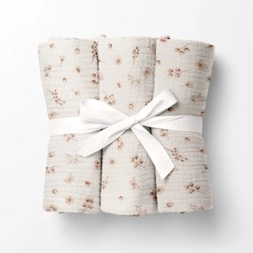 Biante Mušelínová plienka/dečka Nature MSN-085 Vetvičky s motýlikmi na krémovo bielom - ZVÝHODNENÁ SADA 3 KS 120x120 cm - Sada 3 ks