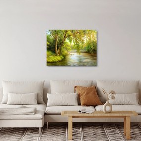 Sklenený obraz - Vŕba pri jazere, olejomaľba (70x50 cm)