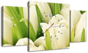 Gario Obraz s hodinami Jemné tulipány - 3 dielny Veľkosť: 80 x 40 cm