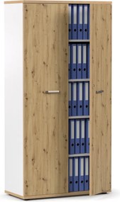 DREVONA Kancelárska skriňa vysoká s dverami LUTZ, dub artisan + biela