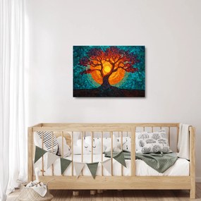 Sklenený obraz - Strom života a slnko v mozaike (70x50 cm)